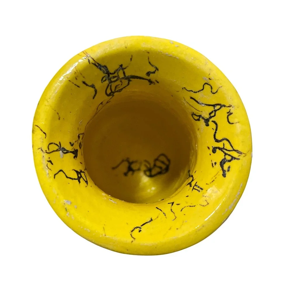 Vintage‎ Yellow Ceramic Jar w/ Lid Incense Apothecary Vase Black Swirl Design